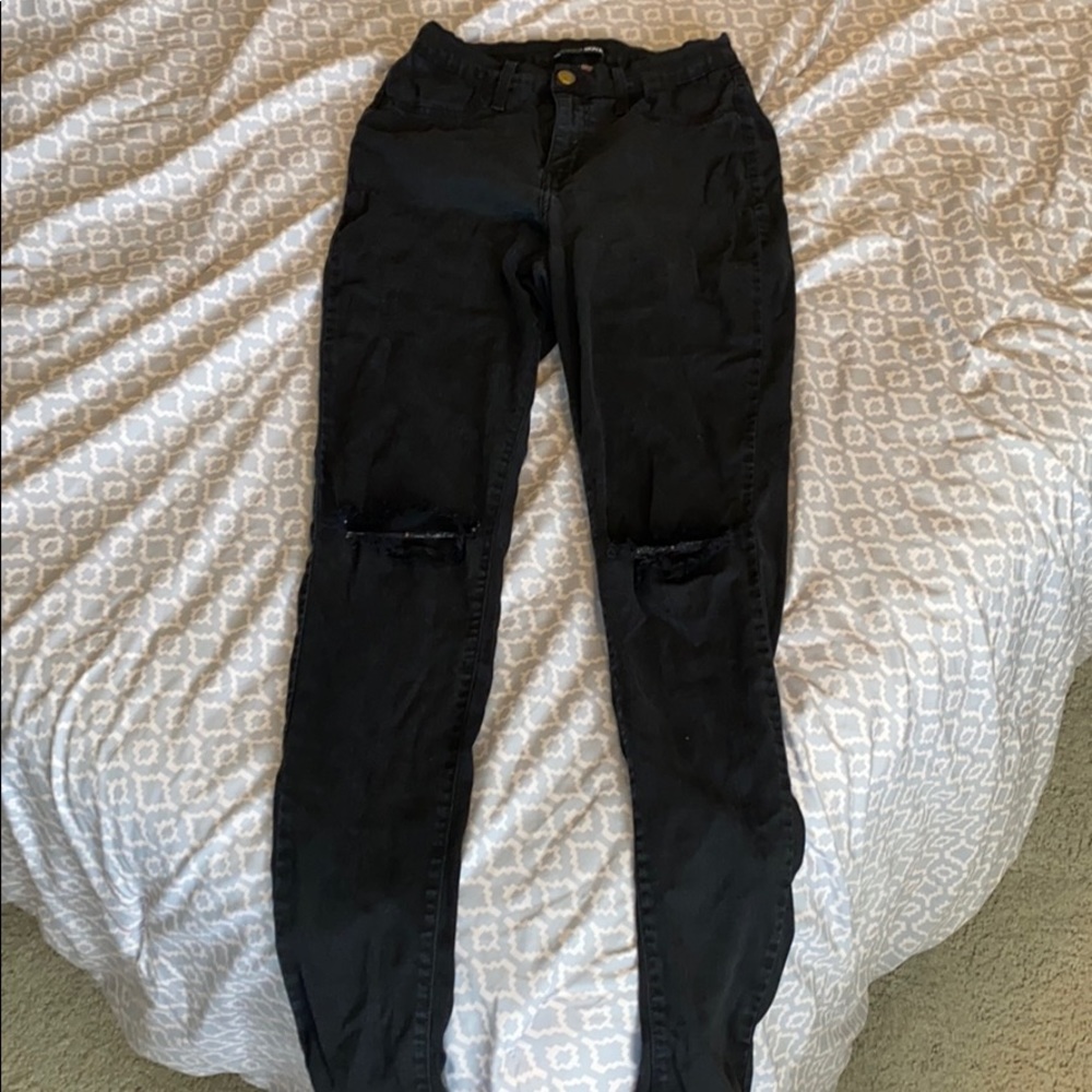 Black High Waisted Ripped Knee Jegging